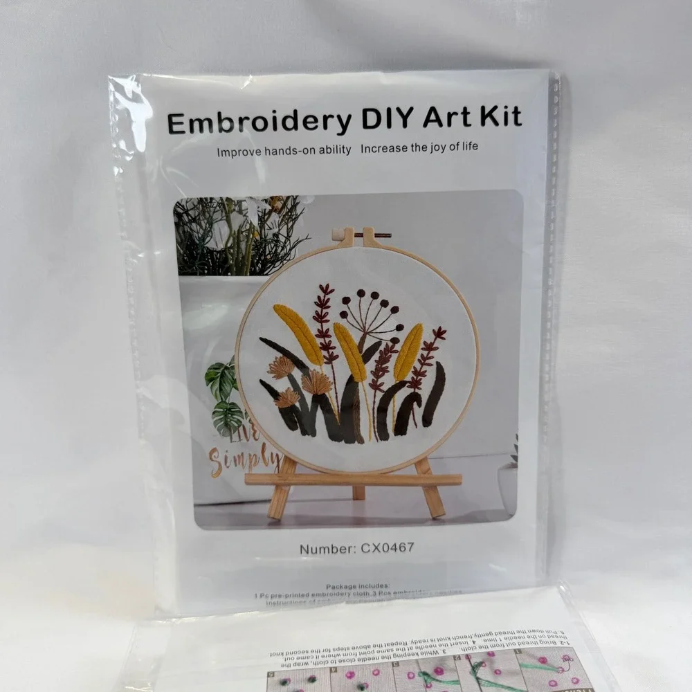 Embroidery DIY Art Kit Unisex OS Multicolor Floral 4-Pack with Hoop
